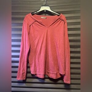 Prana Nitty Split V-Neck Ruffle Detail L.Sleeve Tee as the Prana Nitty Gritty